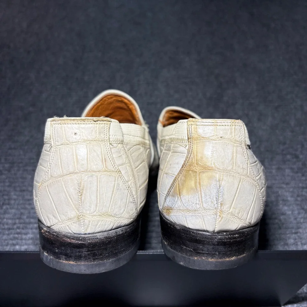 Vintage Ruben Morris Alligator Tassel Loafers Mens 9.5 D White Exotic Skin Shoes